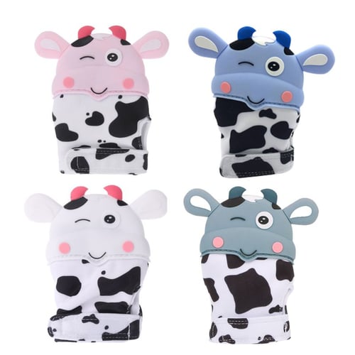 Cute Cow Silicone Teether Baby Pacifier Glove Newborn Teething Chewable Mittens 
