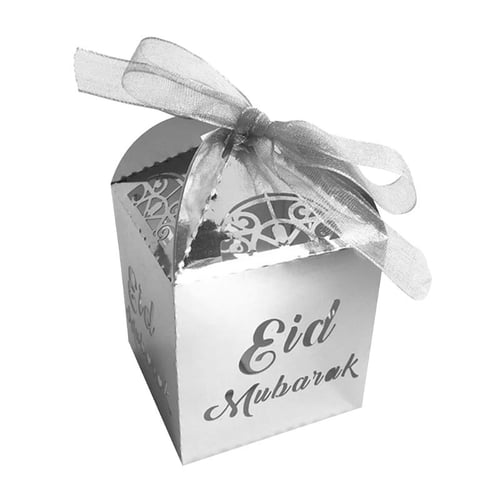 Gold Silver Supplies Laser Cut Eid Mubarak Candy Box Paper Gift Boxes 