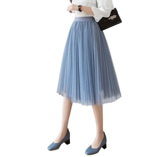 Tulle Skirts Women Fashion Elastic High Waist Long Mesh Pleated Tutu Skirt BL 