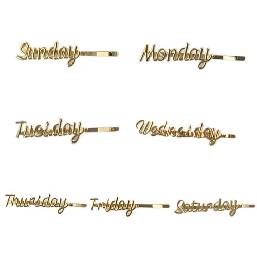 Women Girls One Word Hair Clip Monday To Sunday Letter Hairpin Handwriting 