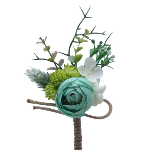 Artificial Green Succulent Boutonniere Corsage Wedding Bouquet Brooch Pin 