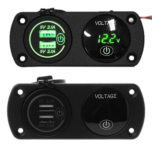 12/24V Car Digital LED Voltmeter+Dual USB Power Socket Panel Charger With Switch 
