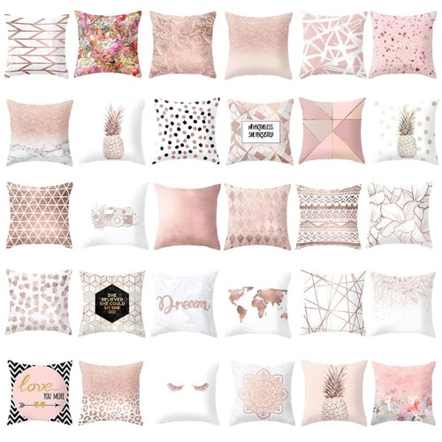 Pink Geometric Rose Gold Cushion Cover Marble Throw Pillow Case Sofa Home Decor 