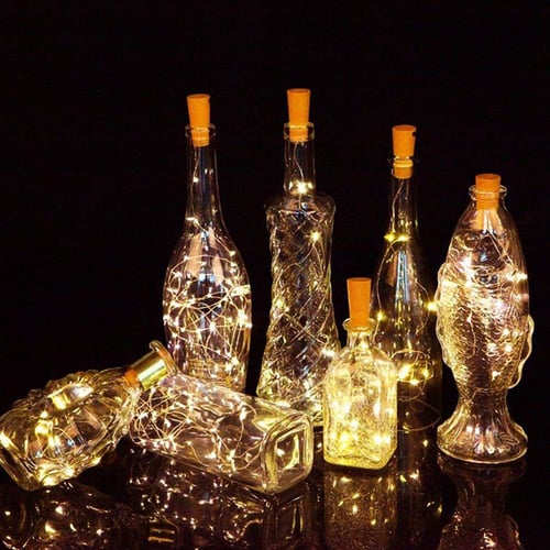 Solar Wine Bottle Cork Shaped String Lights 10/15/20 LED Night Fairy Lights 