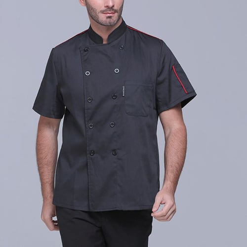 Unisex Summer Short Sleeves Chef Jacket Coat Kitchen Uniform Breast Pocket 