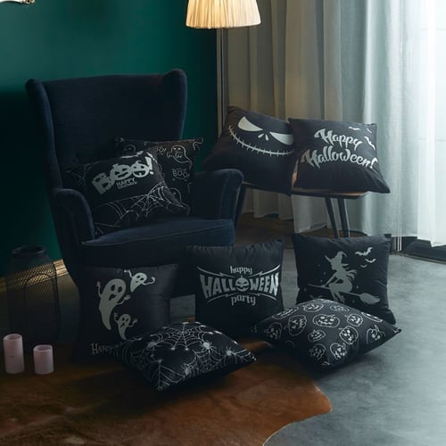 Halloween Decorative Luminous Throw Pillow Case Ghost Witch Print Cushion Cover 