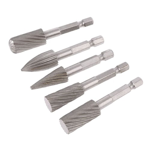 5pcs 1/4 Inch Drill Bit Set Rotary File Burr for Woodworking Wood Carving Tool 