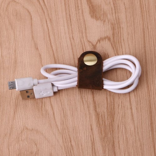 Faux Leather Cable Cord Organizer Clip Wrap Bobbin Earphone Wire Winder Tool 