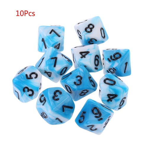 10pcs D10 Polyhedral Dice for RPG Role-Playing Game Board Game Blue White 