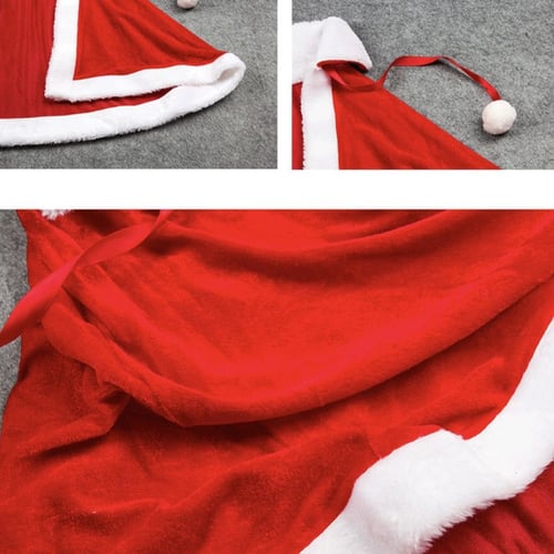 Women Girl Christmas Cape Thicken Velvet Warm Red Short Santa Cloak Shawl