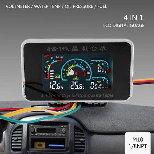 Car LCD 4in1 Gauge Water Temperature Meter /Oil Pressure/Fuel/Voltage Volt Gauge 