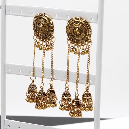 Indian Ethnic Bridal Gold Plated 2.5cm Jhumki Jhumka Drop Bollywood Earrings 