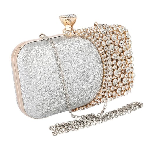 Stylish Ivory Diamante Wedding Ladies Party Prom Evening Clutch Hand Bag Purse