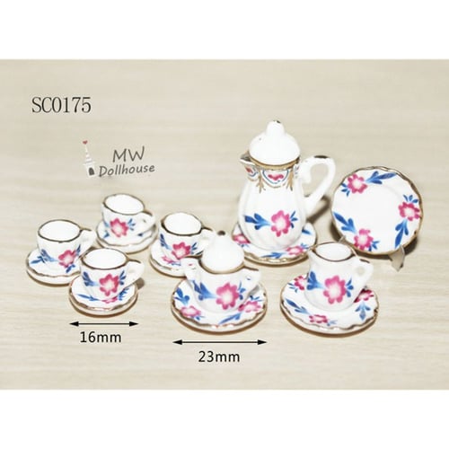 1:12 Doll House furniture tableware 15 PCS dolls ceramic miniature tea sets 