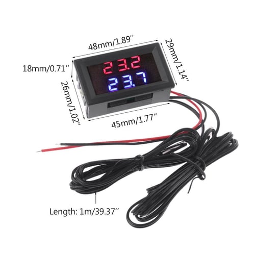 Dual Display Digital Thermometer Red+Blue Temperature Sensor Tester NTC Probe 