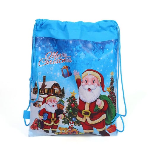 Kids Santa Claus Theme Drawstring Gifts Bags Cinch Sack Favors Baby Backpack