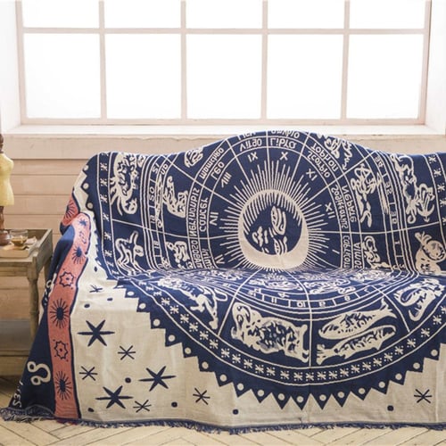 2 Side Print Star Fringed Blanket Tapestry Sofa Cover Bed ArmChair Throw Cover 