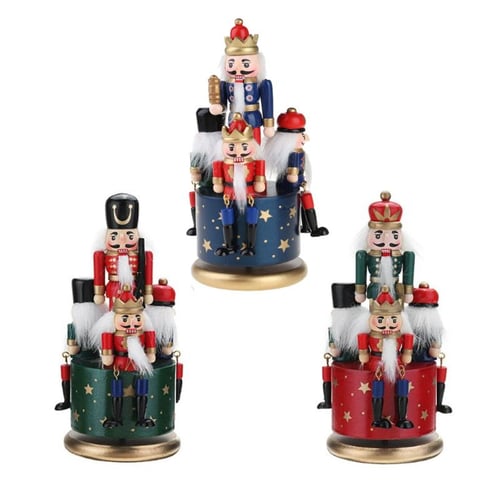 Wood Soldier Drummer Nutcracker/Carousel Wind Up Music Box Home Decor Ornaments 