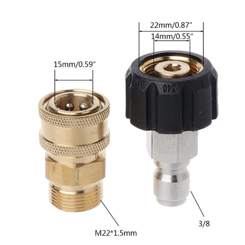 Pressure Washer Adapter Set Quick-Connect Kit Metric M22 15mm 5000 PSI Couplers