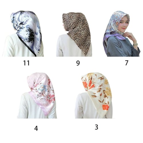 Fashion Women Floral Print Hijab Silk-Satin Scarf Square Head Wrap Scarves Shawl