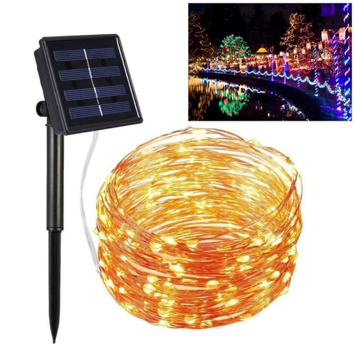 100 LED Solar Fairy Lights 33 feet 8 Modes Copper Wire Lights Waterproof Outdoor String Lights for Garden Patio Gate Yard Party Wedding Indoor Bedroom Cool White Solar String Lights 