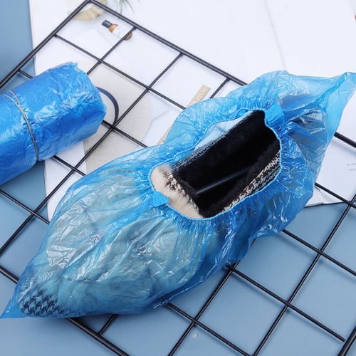 100Pcs Blue Disposable Shoe Covers Protect Anti Slip Plastic Cleaning Overshoes 