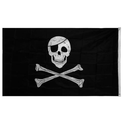 Pirates Jolly Roger Skull & Cross Bones Black & White Flag Large 5 x 3" 