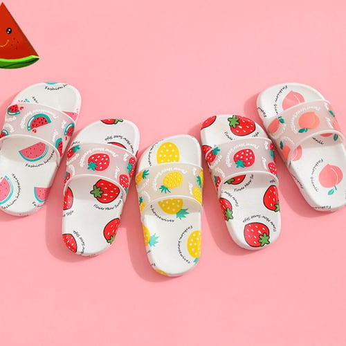 Kids Girls Summer Slide Sandals Cute Cartoon Fruit Slippers Anti-Slip Water Shoe