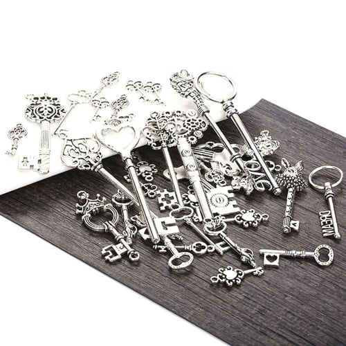 13pcs Mix Jewelry Antique Vintage Old Look Skeleton Keys Tone Charms Pendants 