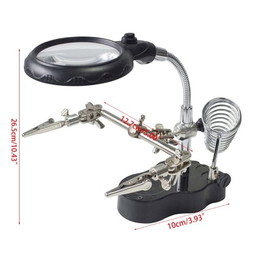 Helping Hand Soldering Stand With Magnifier Magnifying Glass 3 Lens 5 LED Light 