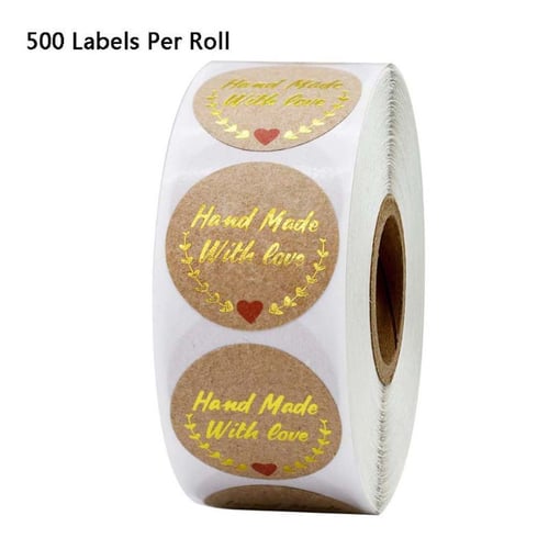 500pcs 1 Roll  "Hand made with Love" Stickers Seals Scrapbook DIY Craft Labels 