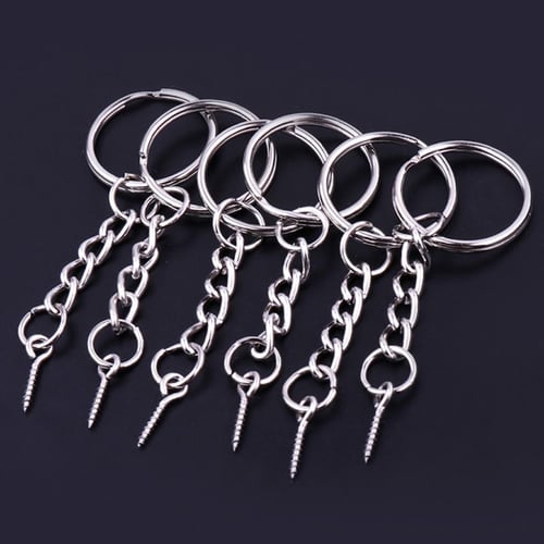 50pcs Silver Key Chain Rings Kit Flat Metal Split Key Rings with Chain and Jump 