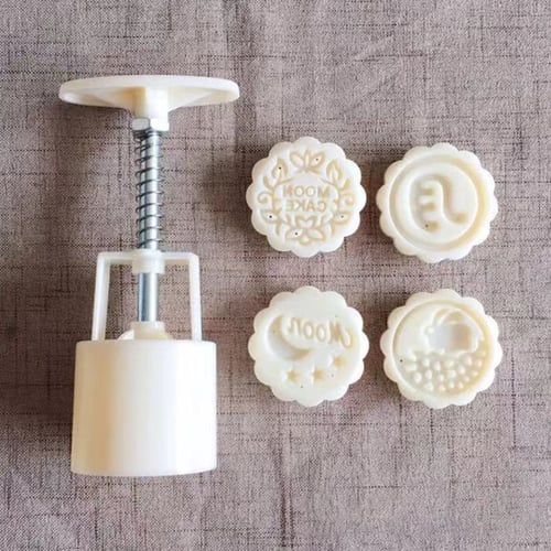 50g Mooncake Barrel Mold with 6pcs Flower Stamps Hand Press Moon Cake Pastry DIY