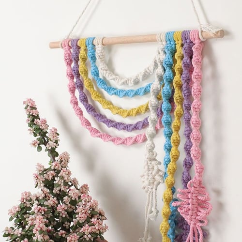 Handmade Macrame Tassel Wall Hanging Tapestry for Home Room Decor Pink
