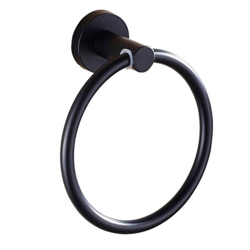 Towel Holder Solid Stainless Steel Wall-Mounted Round Black Towel Ring Rack 