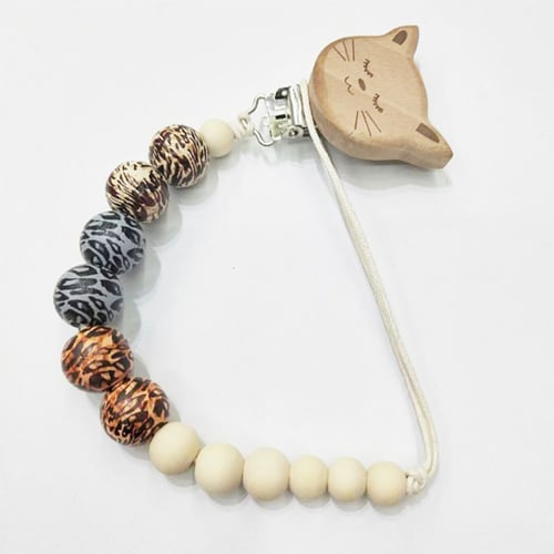 Wood Beaded Pacifier Clip Baby Dummy Chain Nipple Holder Infant Soother Teether 
