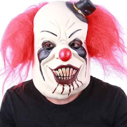 Halloween Half Head Killer Clown Latex Mask Costume Fancy Dress Evil Zombie 