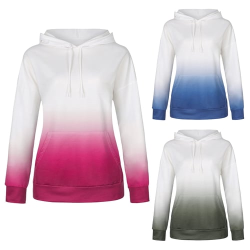 Domple Women Loose Fit Drawstring Long Sleeve Ombre Pullover Hoodie Sweatshirts