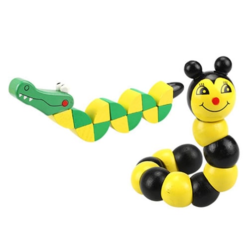 Kid Twist Fingers Flexible Children Baby Wooden Blocks Toy Insects Caterpillar 