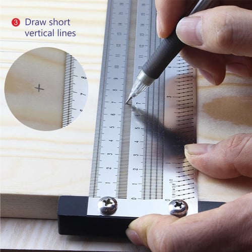 High-precision T Square Hole Scale Ruler Stainless Woodworking Scriber Mark Line 