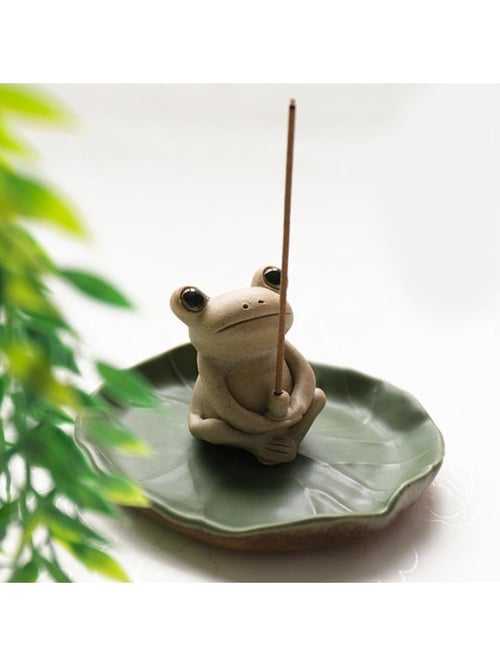 Details about   Handmade Ceramic Stick Incense burner Holder Small Frog Incense Lotus Leaf Tray 