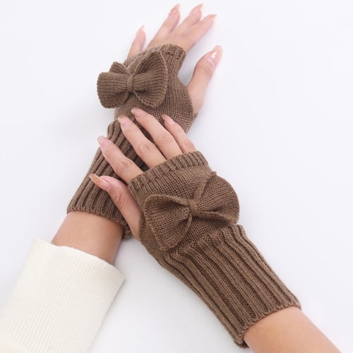 Winter Arm Warmers Knit Fingerless Hand Gloves Thumbhole Long Mittens