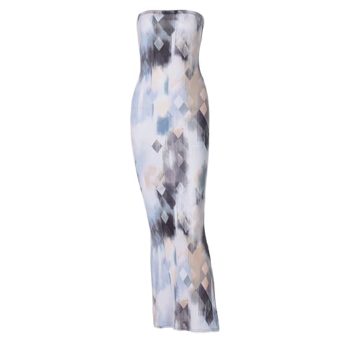 Womens Tube top Maxi Dress Strapless Printing Party Dress Clubwear Ladies Holiday bodycon Dress