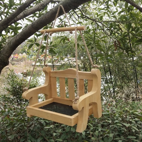 Outdoor Hanging Wooden Bird Feeder, Wooden Outdoor Swing Chair