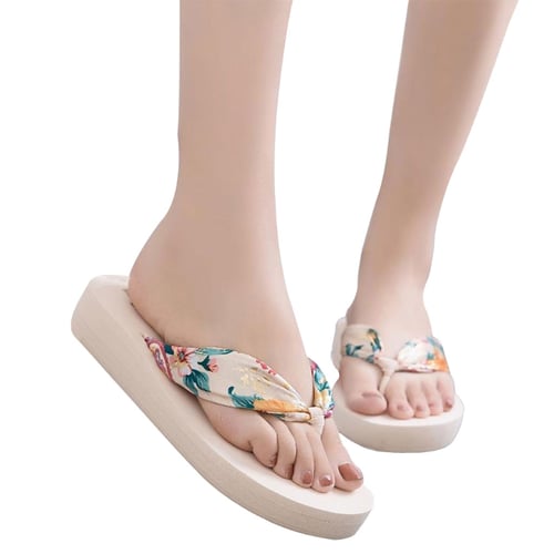 GLING Women Summer Beach Flip Flops High Heels Thong Slippers Bohemian Slides Platform Wedge Sandals 
