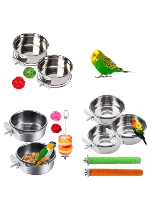 Pets Food Feeding Bird Cups With Clip Stainless Steel Cage Stand Pet Supplies S 