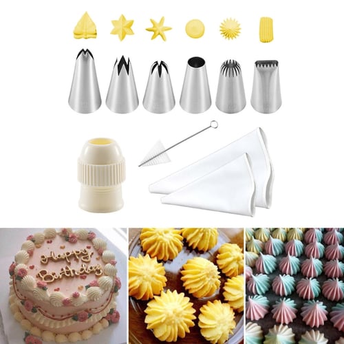 38 Pieces Cake Piping Nozzles Tips Kits with 3 Reusable Silicone Icing Piping Bags and Nozzles of 24，3 Couplers for Icing Bags，8 Piece Set of Accessories