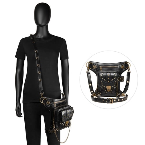 Unisex Steampunk Waist Bag Gothic Retro Motorcycle Leather Goth Shoulder Packs