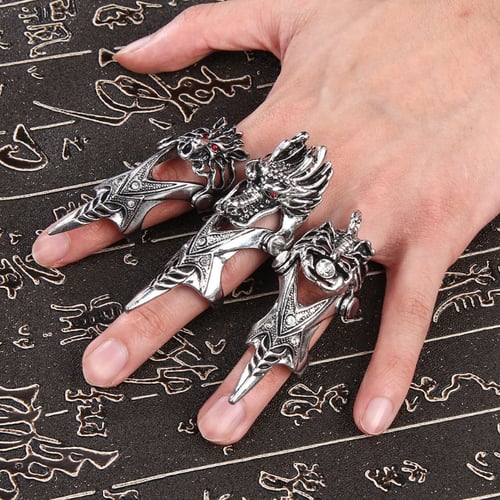 Gothic Punk Hinged Knuckle Ring Men Women Joint Knight Armor Hinged Finger 