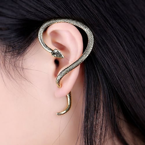 Women's 1 pc snake cuff clip stud Dragon gothic gold  pink earring jewellery new